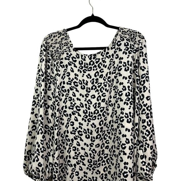 Ophelia Roe Women Tunic Top Blouse Animal Print Smocked Long Balloon Sleeve 2X* - Picture 2 of 5
